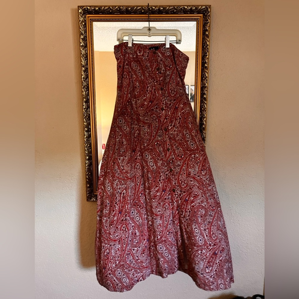 Red and white paisley maxi skirt